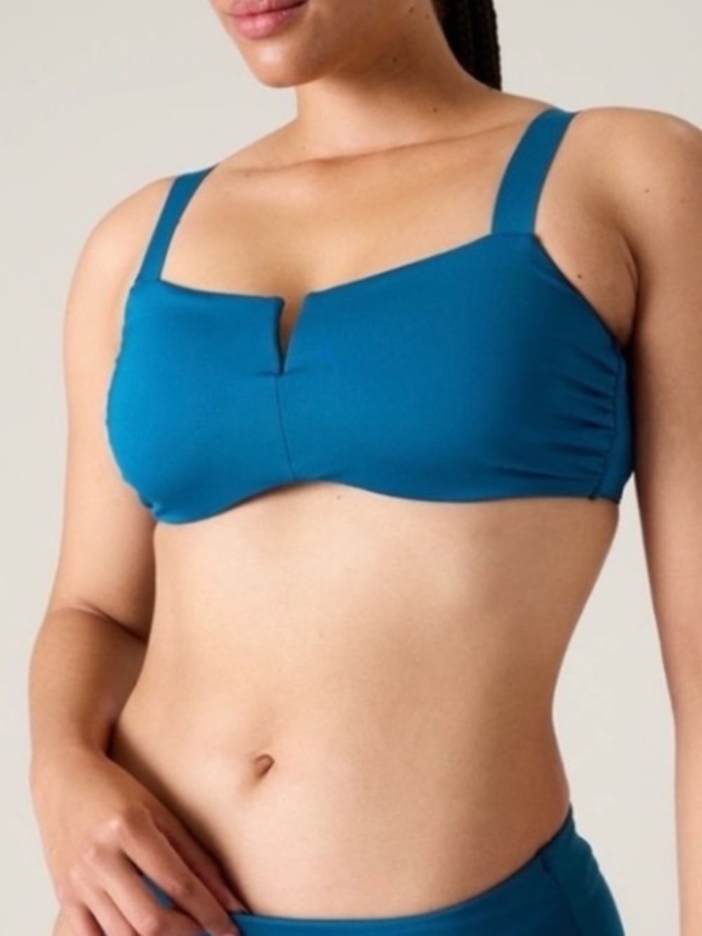 Athleta Square Neck V Bra Cup Bikini Top Lapis Blue 32 D DD NWOT